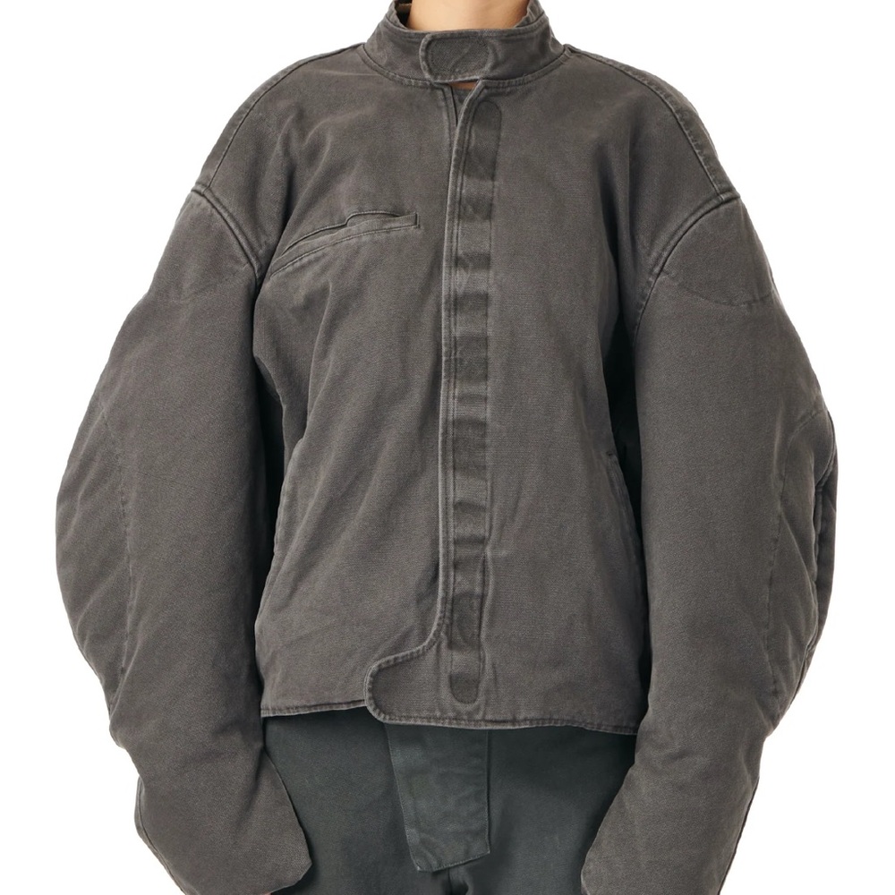 Greg Ross Gray Puffy Sleeve Bomber Jacket